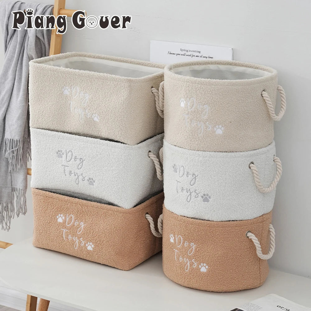 Plush Dog Toy Basket Foldable Storage Dog Toy  furvana tmwith Comfortable Handle Suitable for Storing Pet Toy Accessories