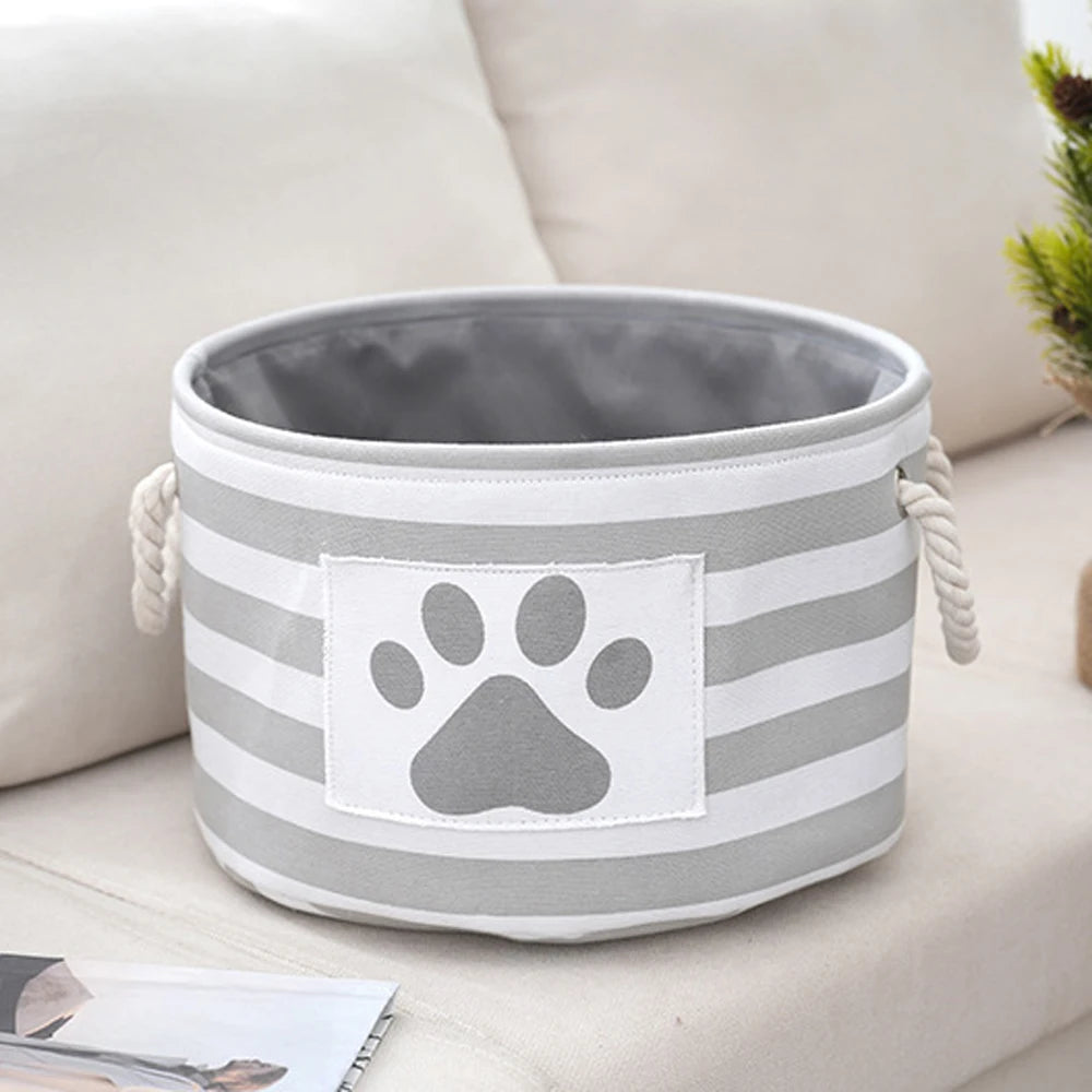 Striped Claw Round Dog Pet Toy Basket  furvana tmStorage Box with Handle Pet Supplies