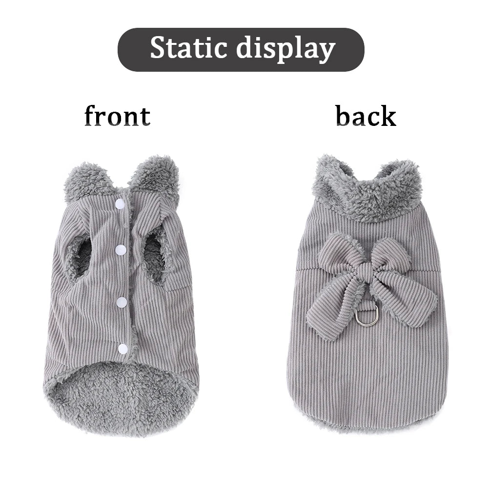 Winter Pet Clothes Cozy furvana tm Thicken Fleece Solid Kitten Sweater For Small Cats Dogs Cute Bow Jacket Coat With D-Ring Sphynx Costume
