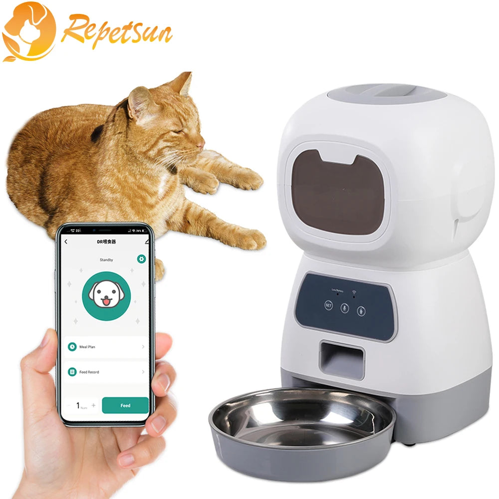 3.5L Automatic Pet Feeder For Cats WiFi furvana tm Smart Swirl Slow Dog Feeder With Voice Recorder Large Capacity Timing Cat Food Dispenser