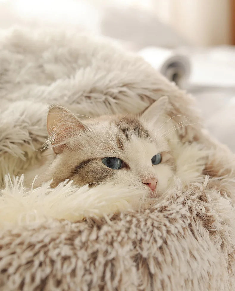 Autumn and Winter soft plush furvana tm pet bed and pet bed Winter warm and cold plush comforter nest Shell cat nest semi-enclosed cat nest