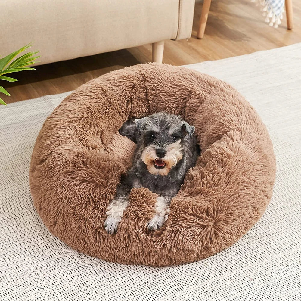 40-90cm Round Pet Bed for Large furvana tm Dog Bed Super Soft Cat Bed Long Plush Dog House for Medium Dog House Winter Warm Sleeping