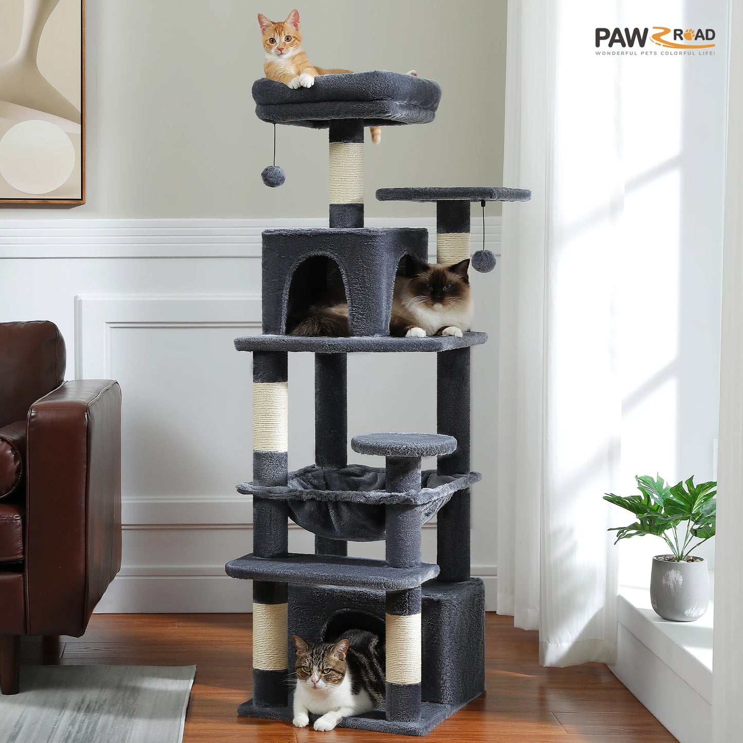Large Cat Tree and Tower for Indoor Cats furvana tm With Sisal-Covered Scratching Posts Spacious Hammock Padded Perches and Condos Cat Toys