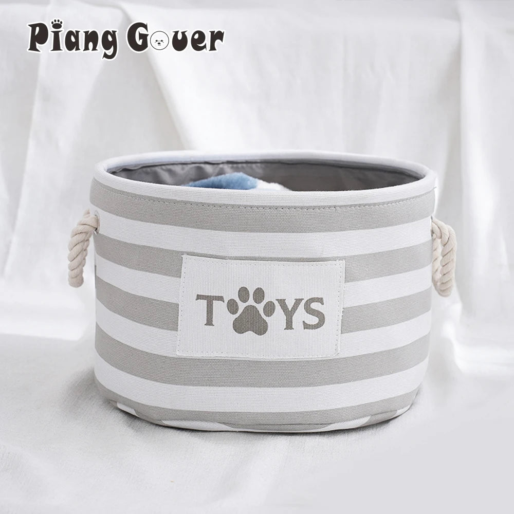 Striped Claw Round Dog Pet Toy Basket  furvana tmStorage Box with Handle Pet Supplies