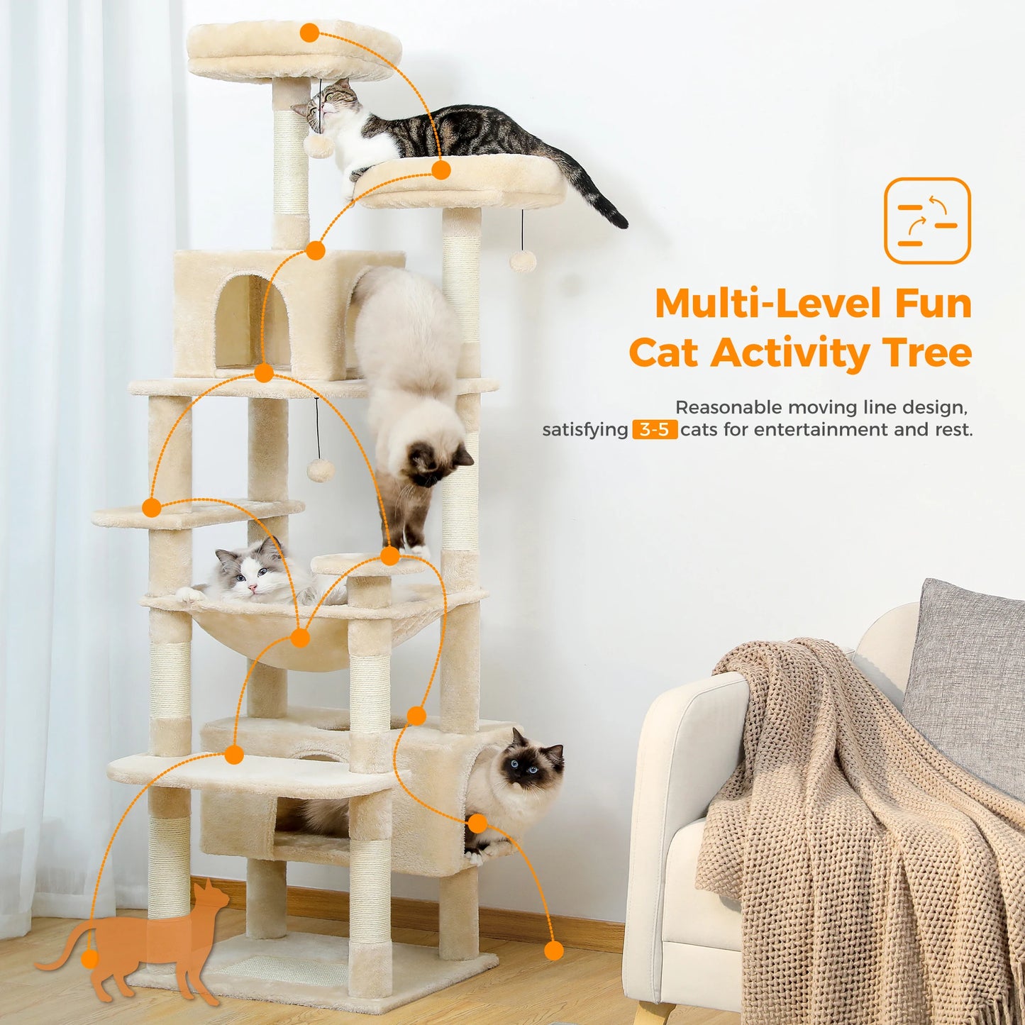 Large Cat Tree and Tower for Indoor Cats furvana tm With Sisal-Covered Scratching Posts Spacious Hammock Padded Perches and Condos Cat Toys