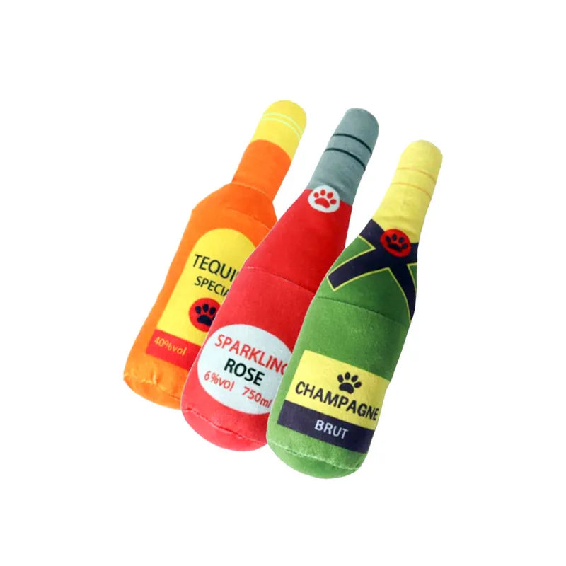 Funny Plush Dog Toys Beer Bottle Shaped furvana tm Small Large Dogs Squeak Sound Clean Teeth Chew Toy Pets Interactive Playing Supplies
