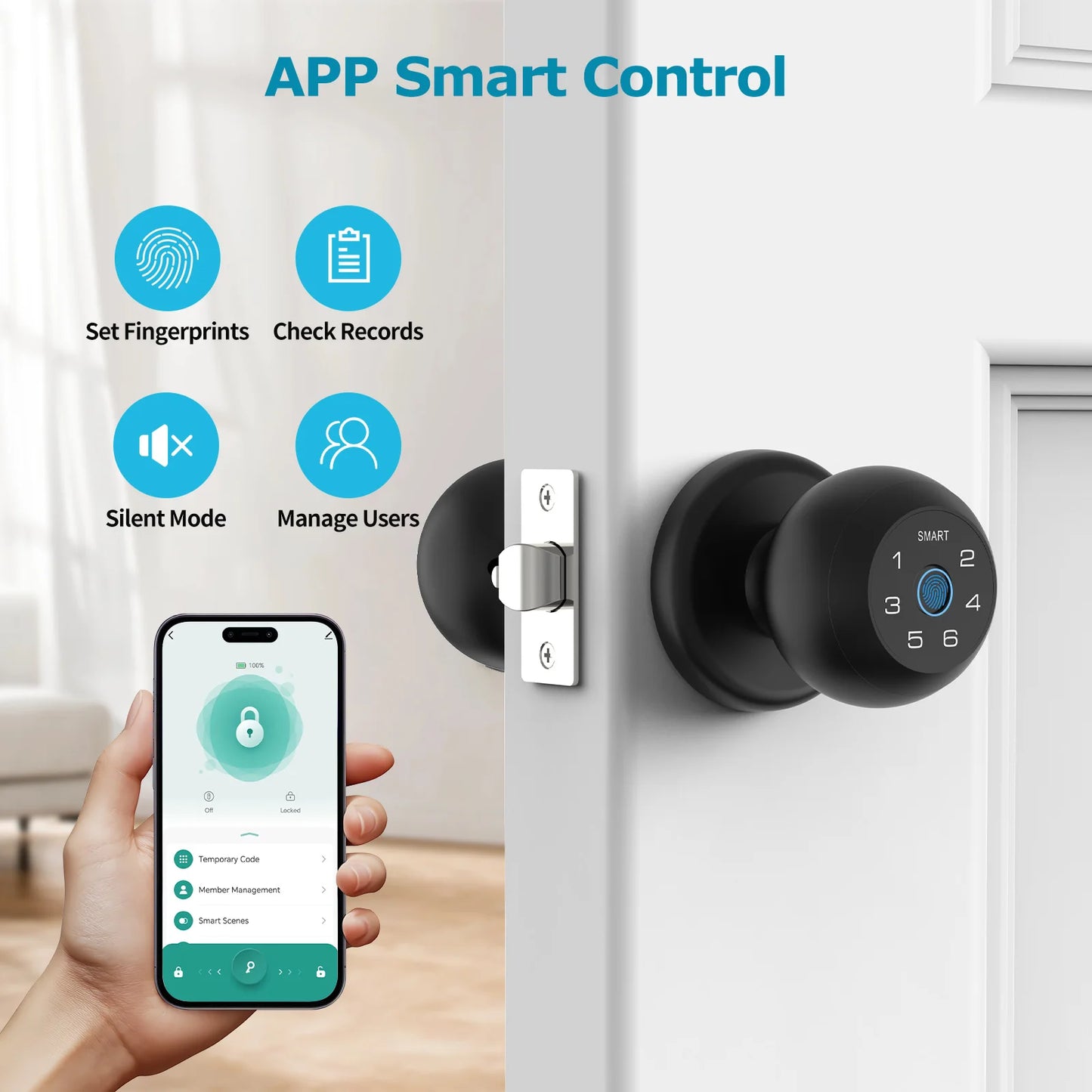 Viladepot Ball-Shaped Smart Lock  furvana tmFingerprint, App-Controlled, Passcode, and Electronic Touchscreen Keypad Door Lock Smart Handle
