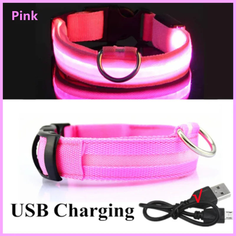 USB Rechargeable Luminous Collar Adjustable furvana tm Led Glowing Dog Collar for Large Small Dogs Cat Night Light Collar Pet Safety Harnes