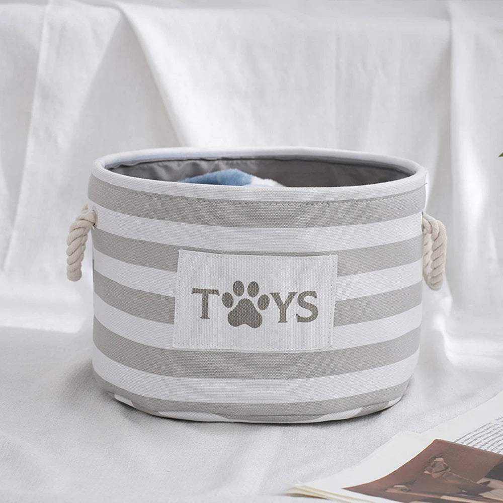 Striped Claw Round Dog Pet Toy Basket  furvana tmStorage Box with Handle Pet Supplies