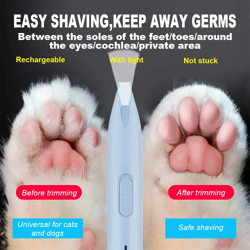 Electric Pet Claw Hair Trimmer with LED furvana tmLight for Dog Cat Foot Clipper Ear Eye Toe Grooming Kit Silent Hair Clipper Razor