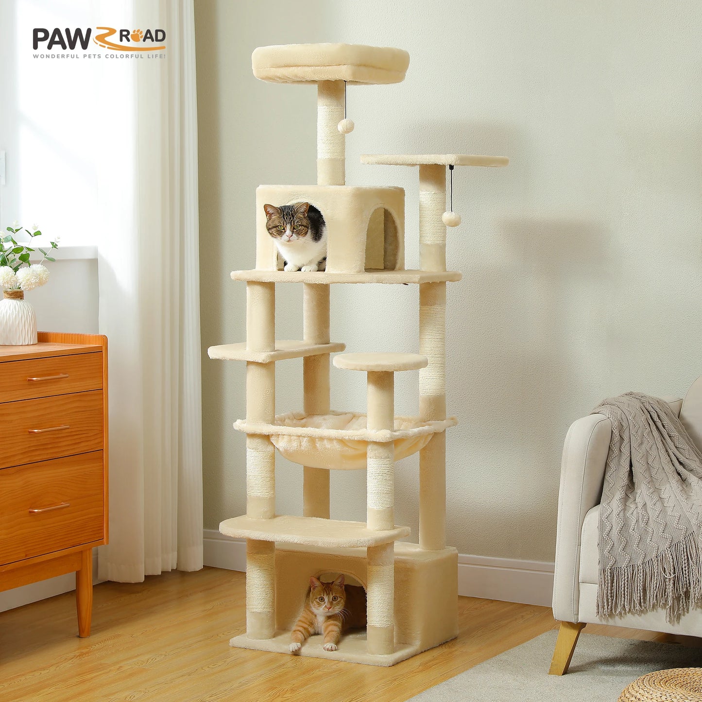 Large Cat Tree and Tower for Indoor Cats furvana tm With Sisal-Covered Scratching Posts Spacious Hammock Padded Perches and Condos Cat Toys