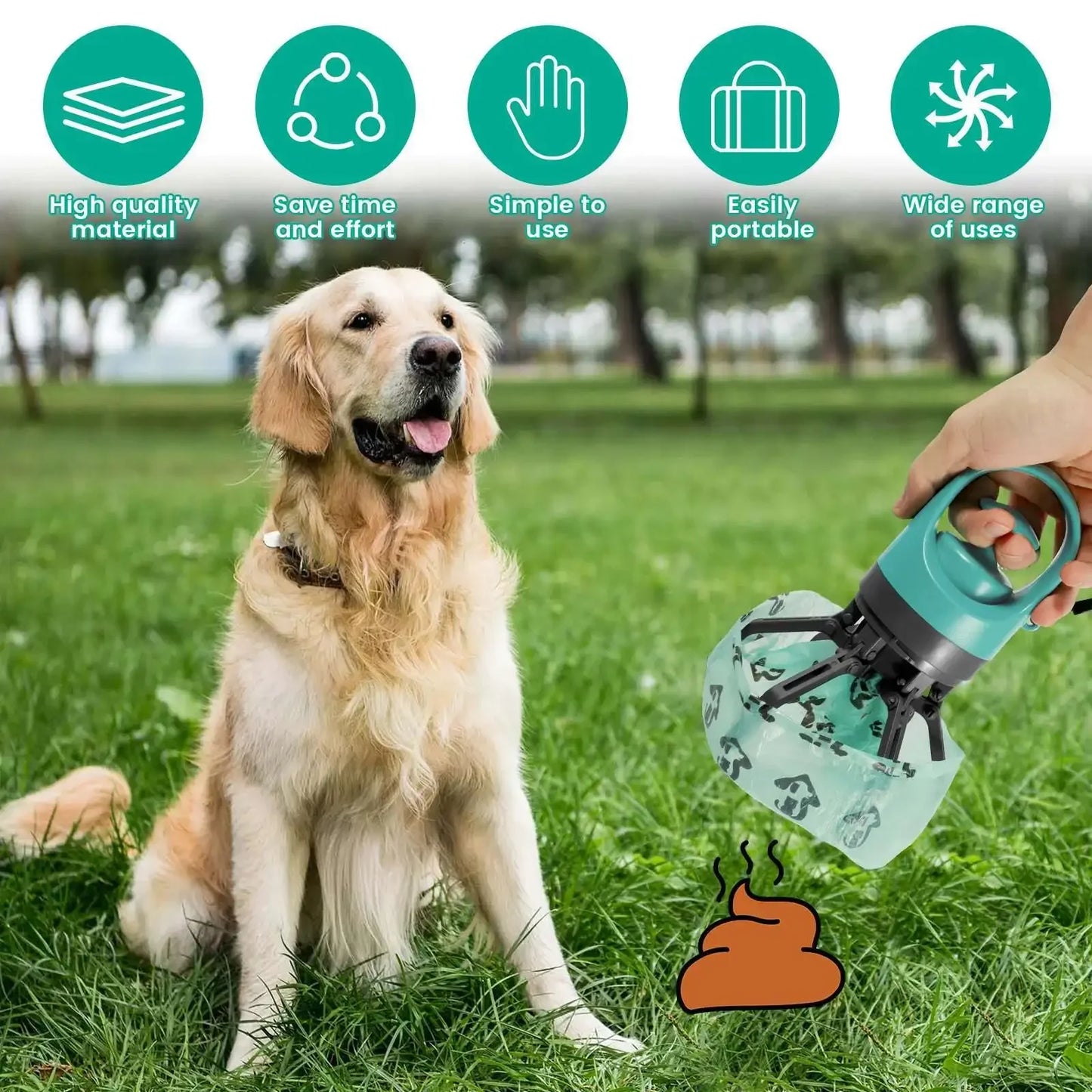 Portable Dog Pooper Scooper furvana tm Outdoor Pet Waste Pick-up Cleaner Built-in Garbage Bag Handheld Pet Poop Grabber No Touch Design