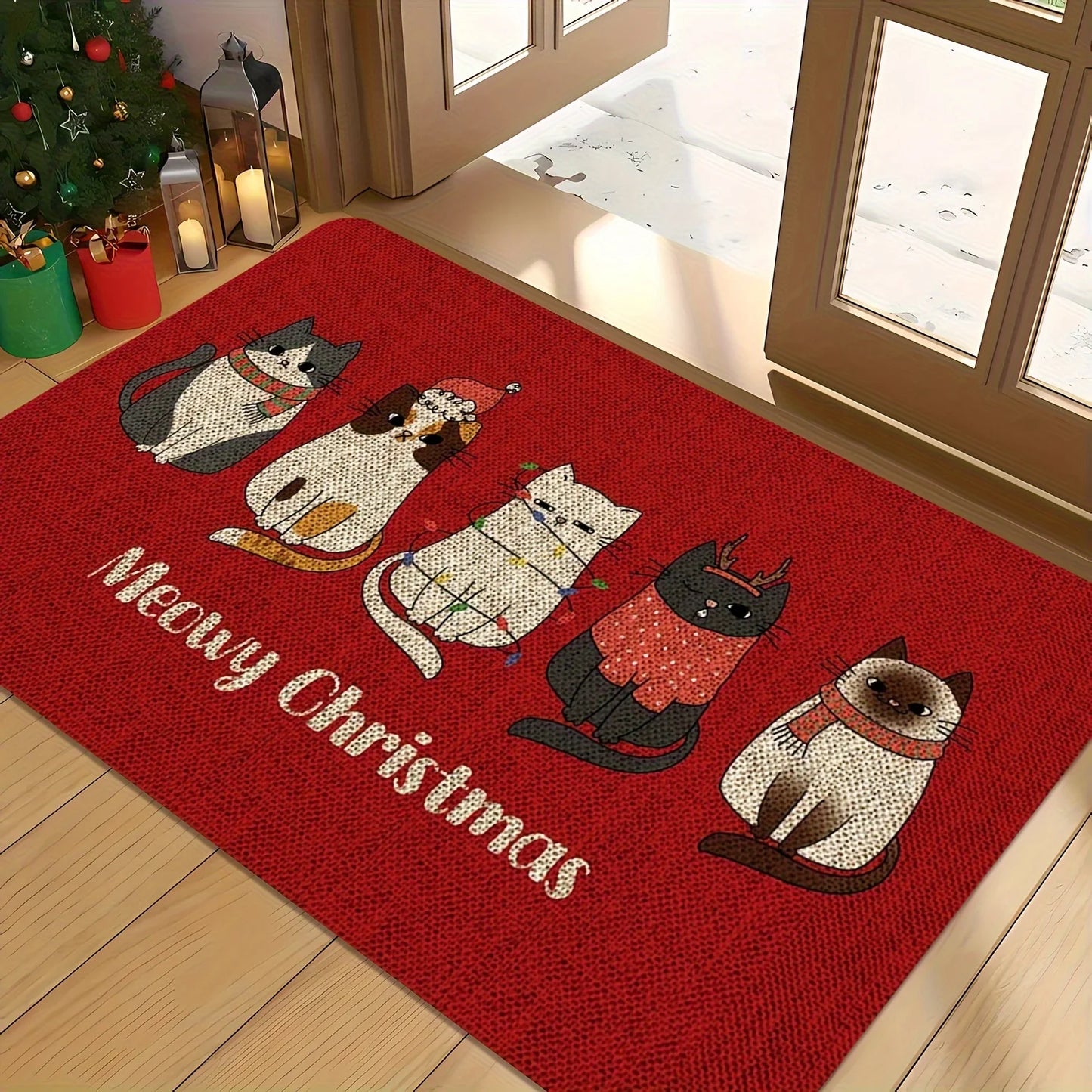 VIKAMA Christmas Rug Cartoon Cat Soft furvana tm Plush Rug Entrance Door Mat Kitchen & Bathroom Non-Slip Absorbent Rug Home Decor