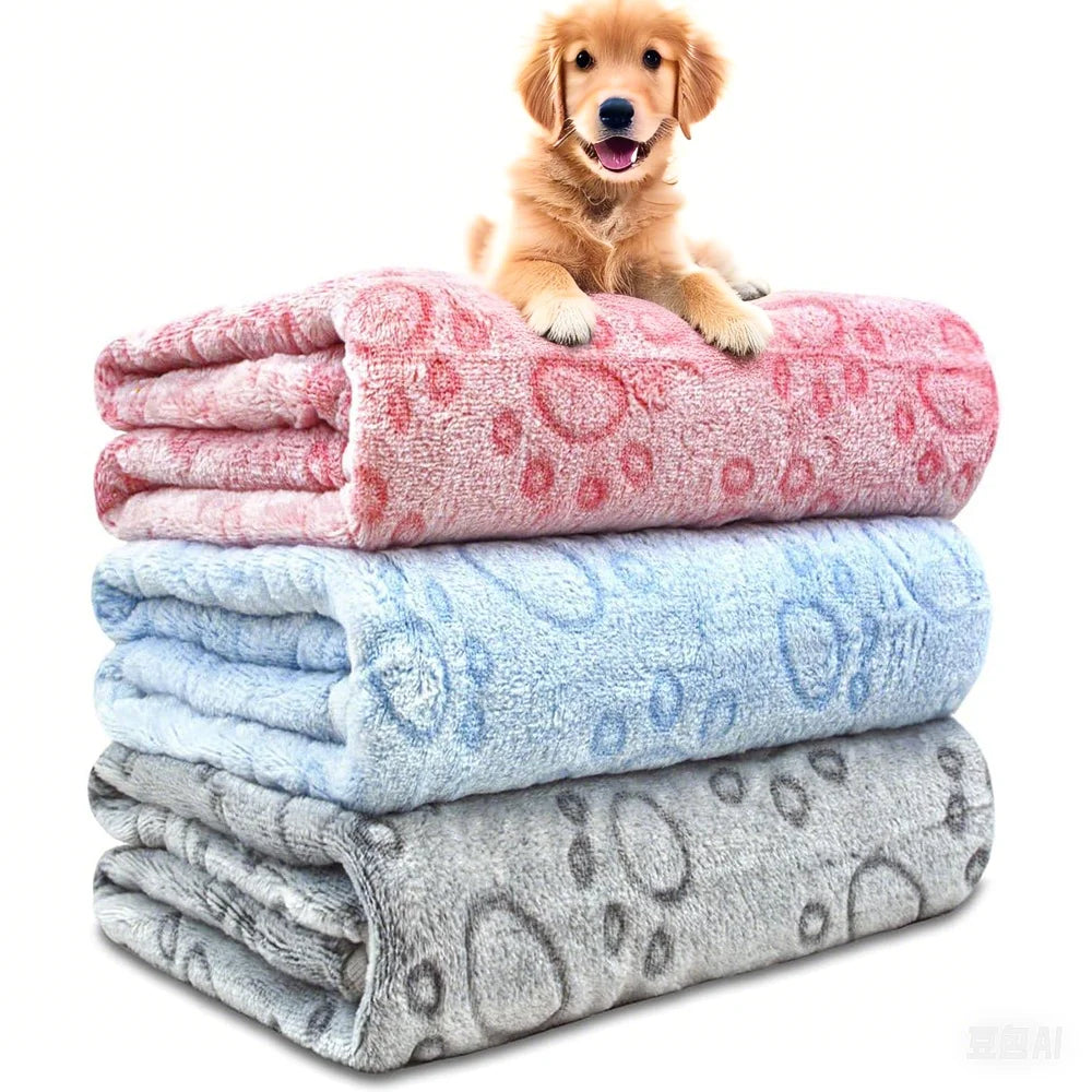 1pcs Ultra-Soft Paw Print Dog Blankets  furvana tm- Machine Washable, Cozy Pet Pillow Pads for Indoor & Outdoor Use - Ideal for Small to La