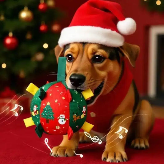 Christmas Themed Plush Dog Toy Ball Interactive  furvana tm Gnawing Pet Toy for Teeth Grinding Self-hi Stuffy Interactive Plushie for Puppie
