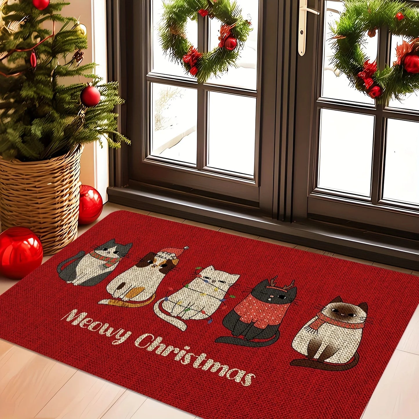 VIKAMA Christmas Rug Cartoon Cat Soft furvana tm Plush Rug Entrance Door Mat Kitchen & Bathroom Non-Slip Absorbent Rug Home Decor