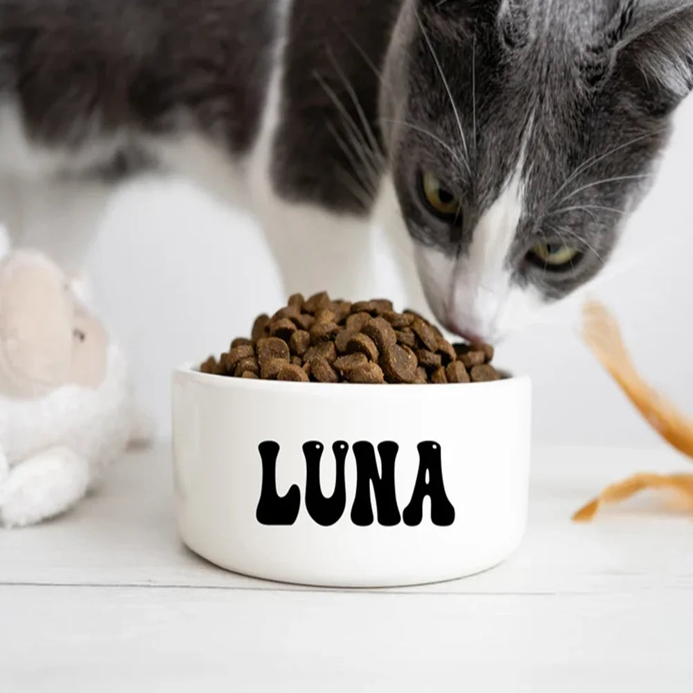 Customized Personalized Text Ceramic furvana tm Round Simple Pet Bowl Cat And Dog Food Bowl To Prevent Tipping Over Feeding Pet Supplies