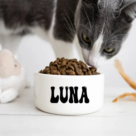 Customized Personalized Text Ceramic furvana tm Round Simple Pet Bowl Cat And Dog Food Bowl To Prevent Tipping Over Feeding Pet Supplies