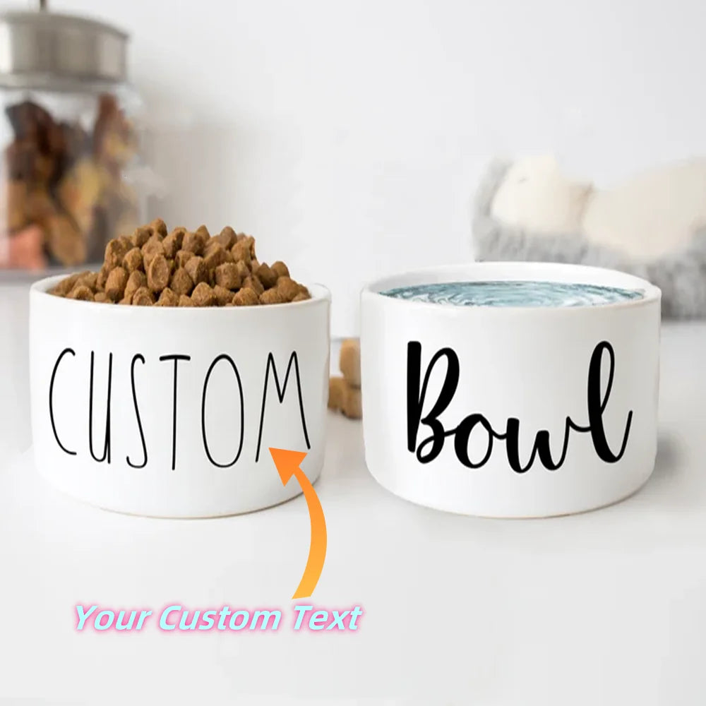 Customized Personalized Text Ceramic furvana tm Round Simple Pet Bowl Cat And Dog Food Bowl To Prevent Tipping Over Feeding Pet Supplies