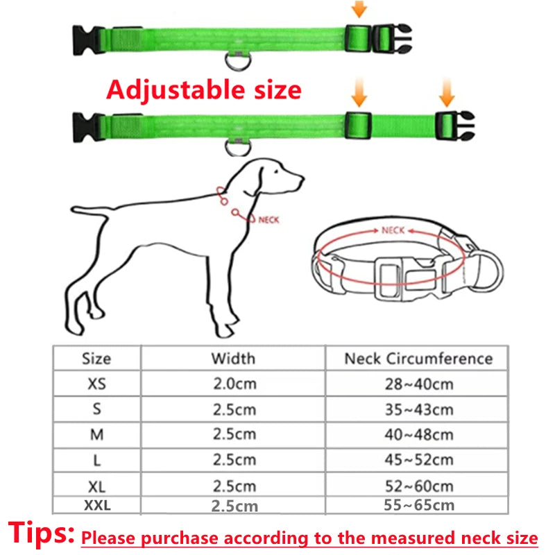 USB Rechargeable Luminous Collar Adjustable furvana tm Led Glowing Dog Collar for Large Small Dogs Cat Night Light Collar Pet Safety Harnes