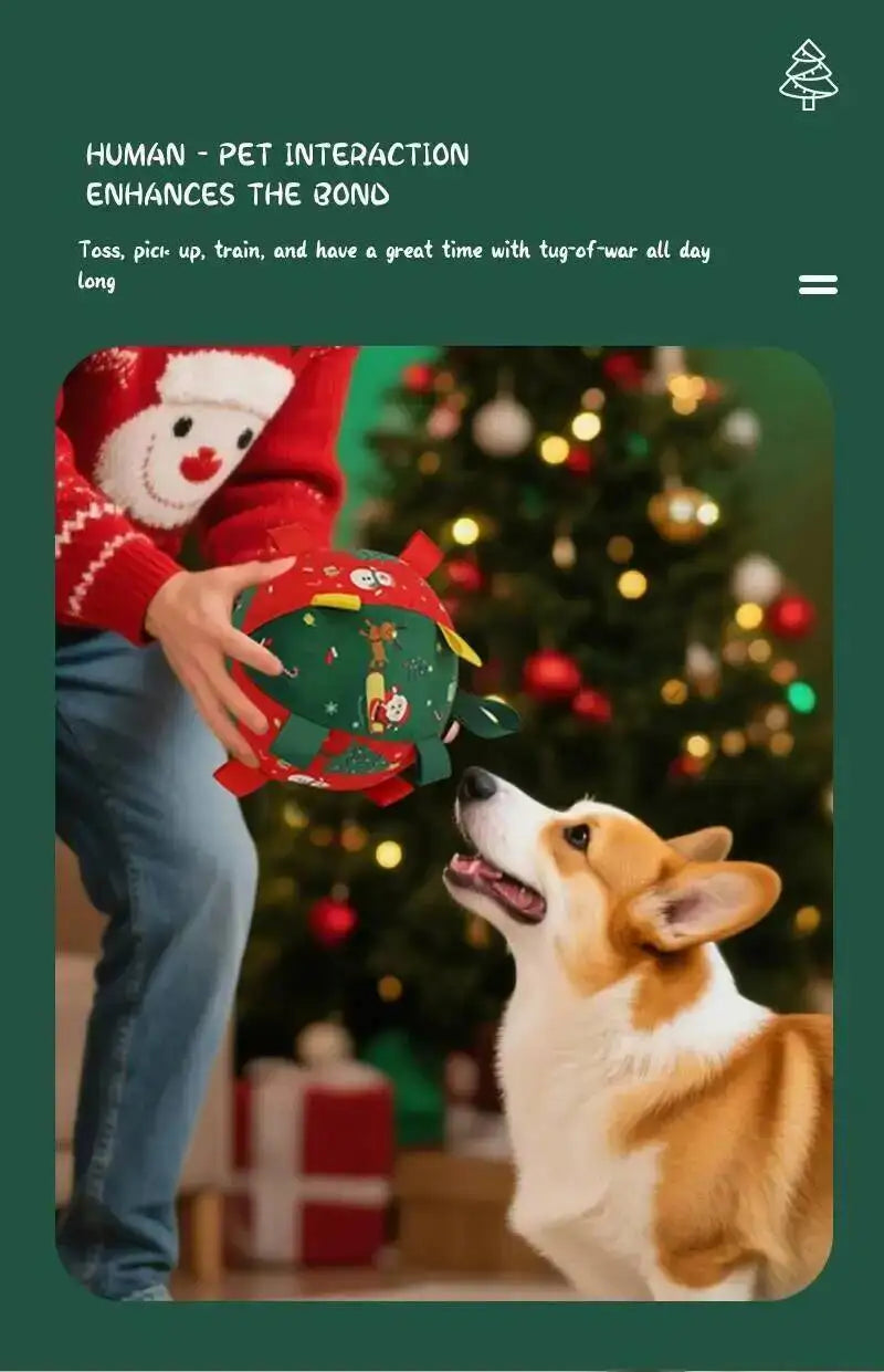 Christmas Themed Plush Dog Toy Ball Interactive  furvana tm Gnawing Pet Toy for Teeth Grinding Self-hi Stuffy Interactive Plushie for Puppie