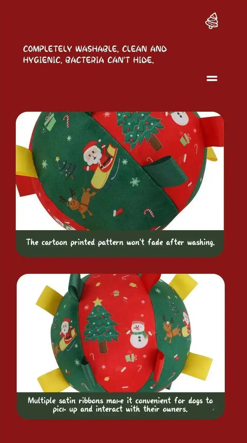 Christmas Themed Plush Dog Toy Ball Interactive  furvana tm Gnawing Pet Toy for Teeth Grinding Self-hi Stuffy Interactive Plushie for Puppie