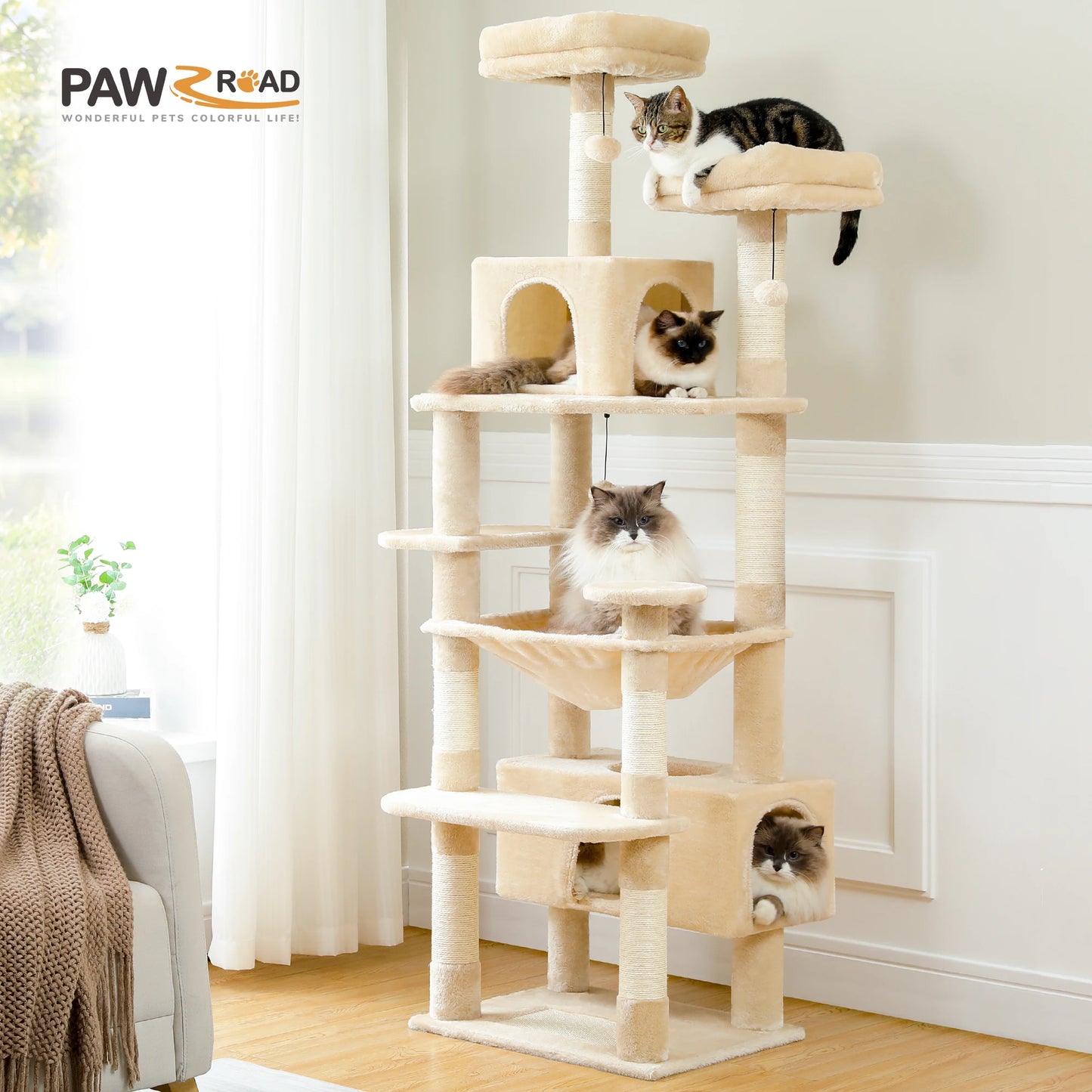 Large Cat Tree and Tower for Indoor Cats furvana tm With Sisal-Covered Scratching Posts Spacious Hammock Padded Perches and Condos Cat Toys