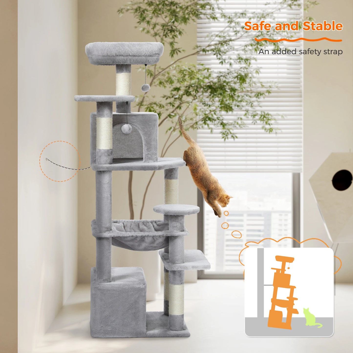 Large Cat Tree and Tower for Indoor Cats furvana tm With Sisal-Covered Scratching Posts Spacious Hammock Padded Perches and Condos Cat Toys