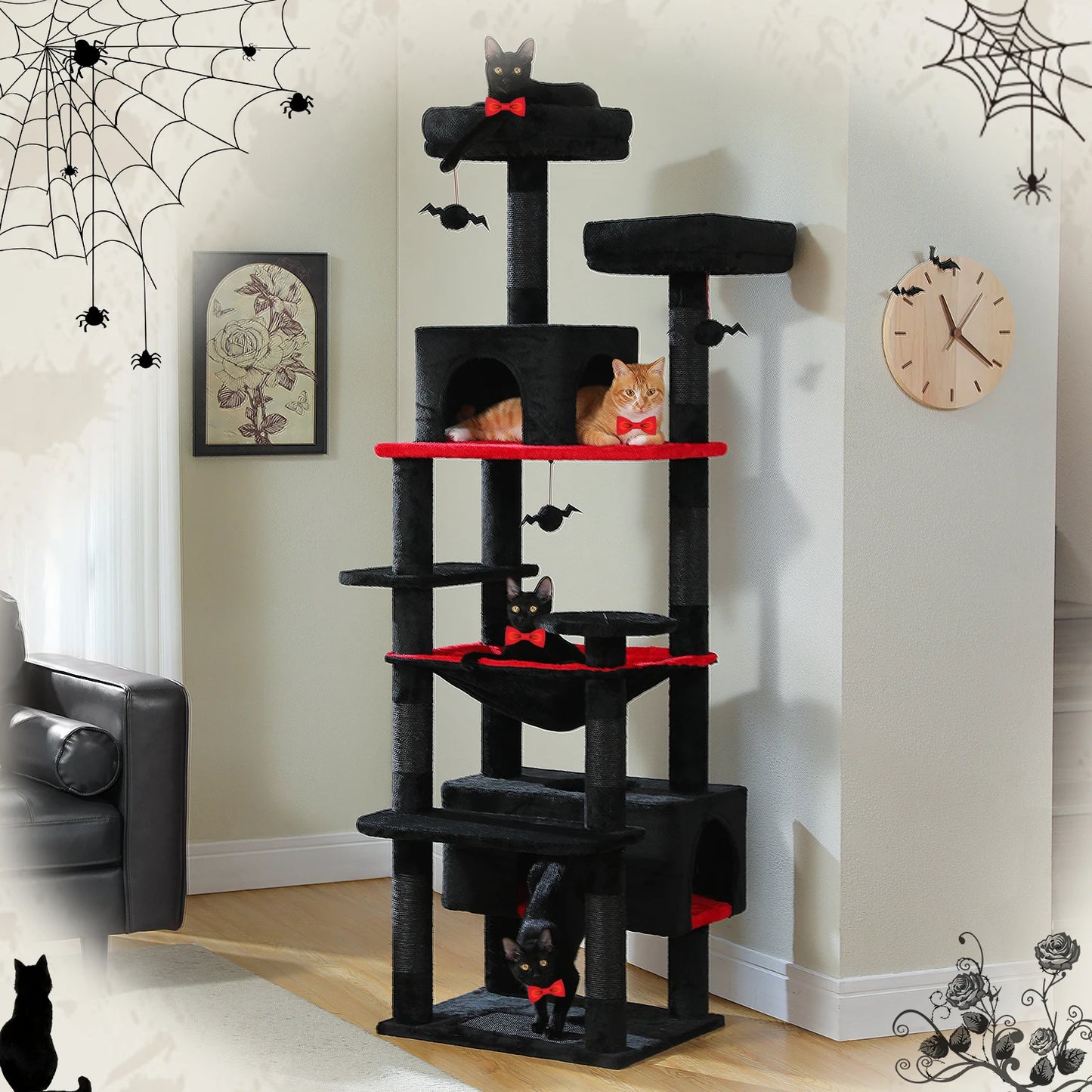 Large Cat Tree and Tower for Indoor Cats furvana tm With Sisal-Covered Scratching Posts Spacious Hammock Padded Perches and Condos Cat Toys