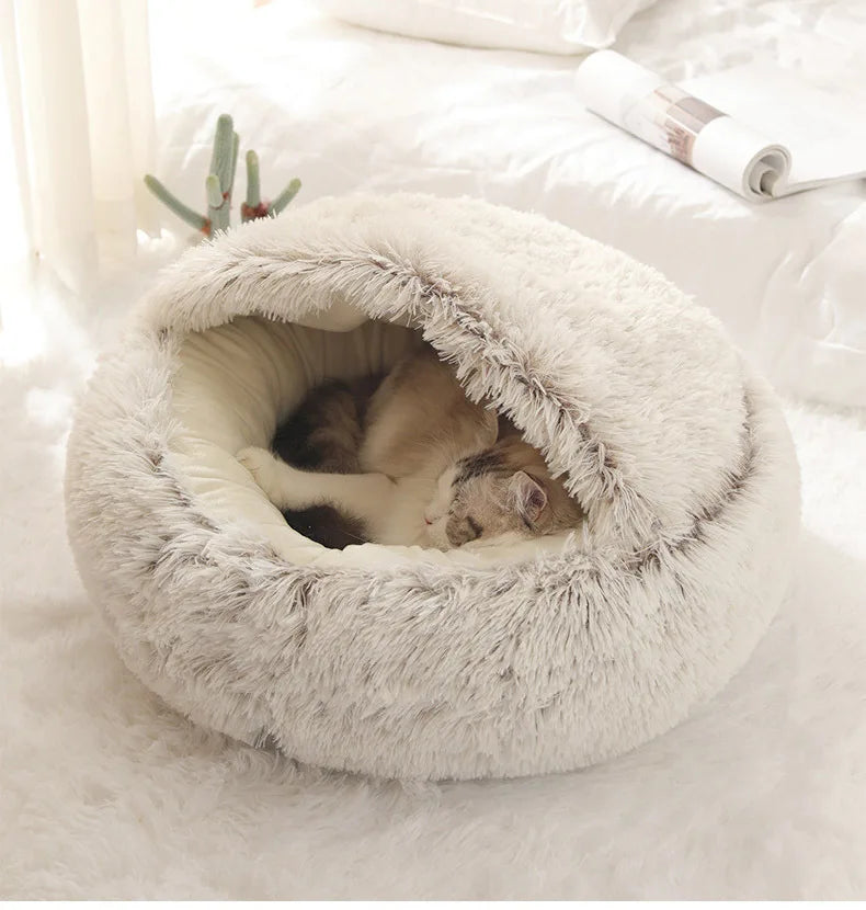 Autumn and Winter soft plush furvana tm pet bed and pet bed Winter warm and cold plush comforter nest Shell cat nest semi-enclosed cat nest