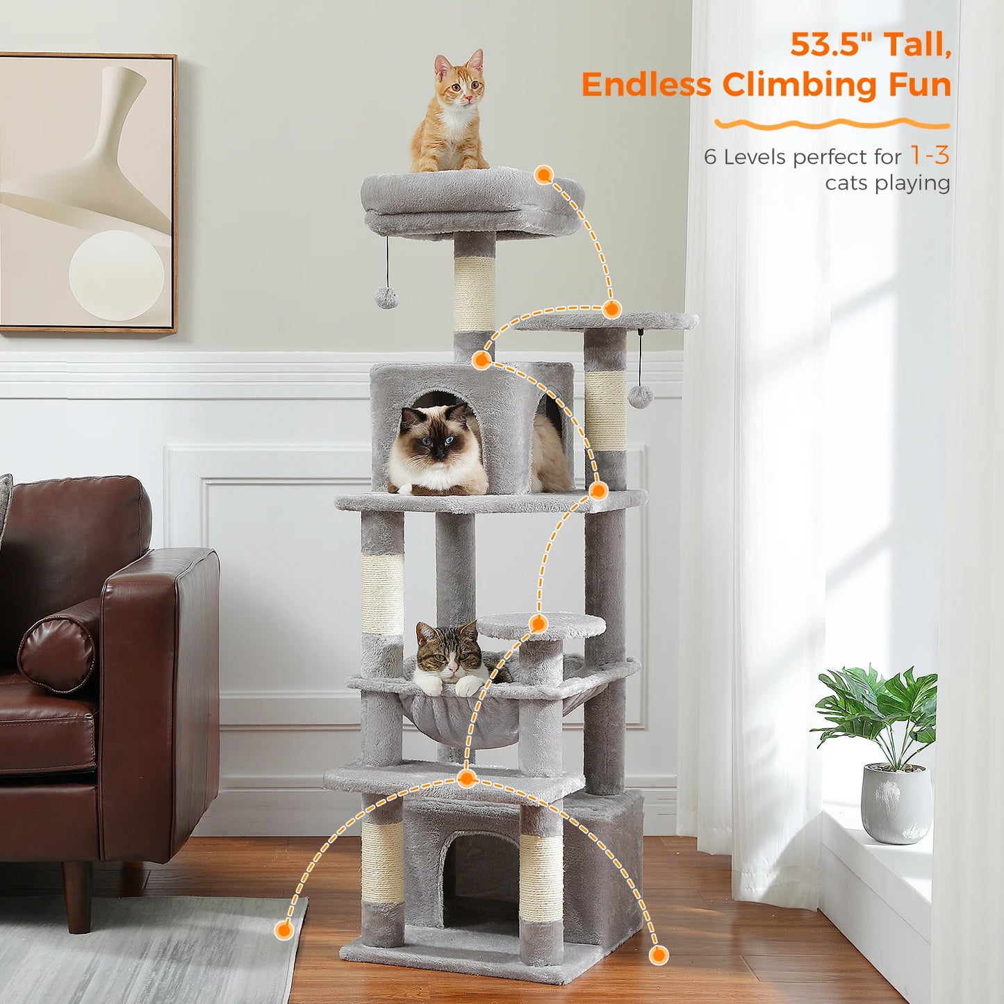 Large Cat Tree and Tower for Indoor Cats furvana tm With Sisal-Covered Scratching Posts Spacious Hammock Padded Perches and Condos Cat Toys