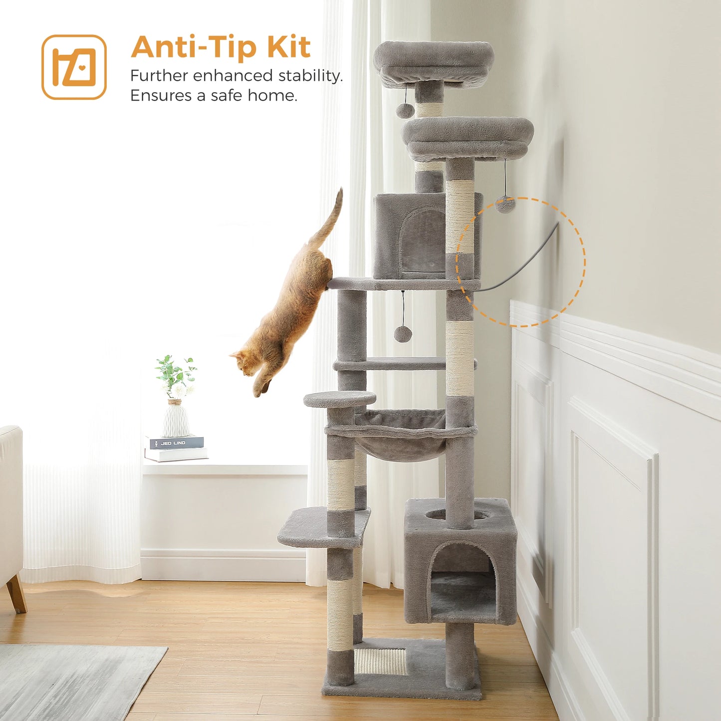 Large Cat Tree and Tower for Indoor Cats furvana tm With Sisal-Covered Scratching Posts Spacious Hammock Padded Perches and Condos Cat Toys