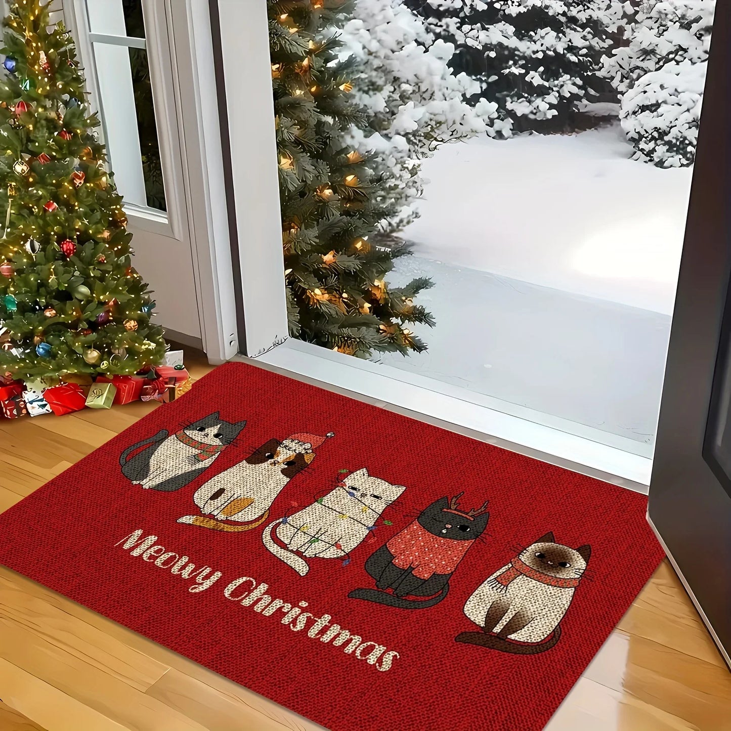VIKAMA Christmas Rug Cartoon Cat Soft furvana tm Plush Rug Entrance Door Mat Kitchen & Bathroom Non-Slip Absorbent Rug Home Decor