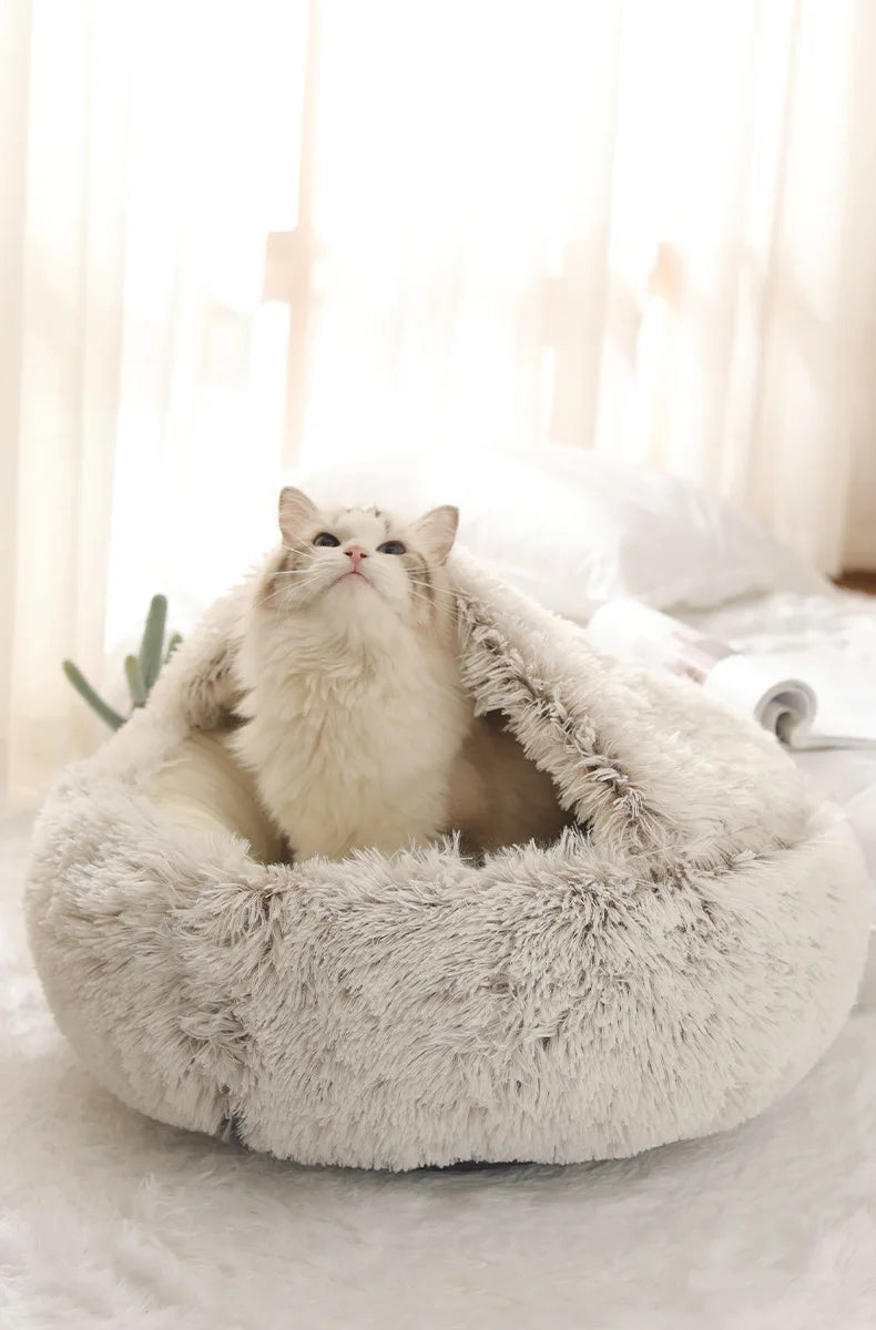 Autumn and Winter soft plush furvana tm pet bed and pet bed Winter warm and cold plush comforter nest Shell cat nest semi-enclosed cat nest