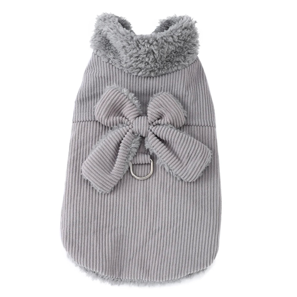 Winter Pet Clothes Cozy furvana tm Thicken Fleece Solid Kitten Sweater For Small Cats Dogs Cute Bow Jacket Coat With D-Ring Sphynx Costume