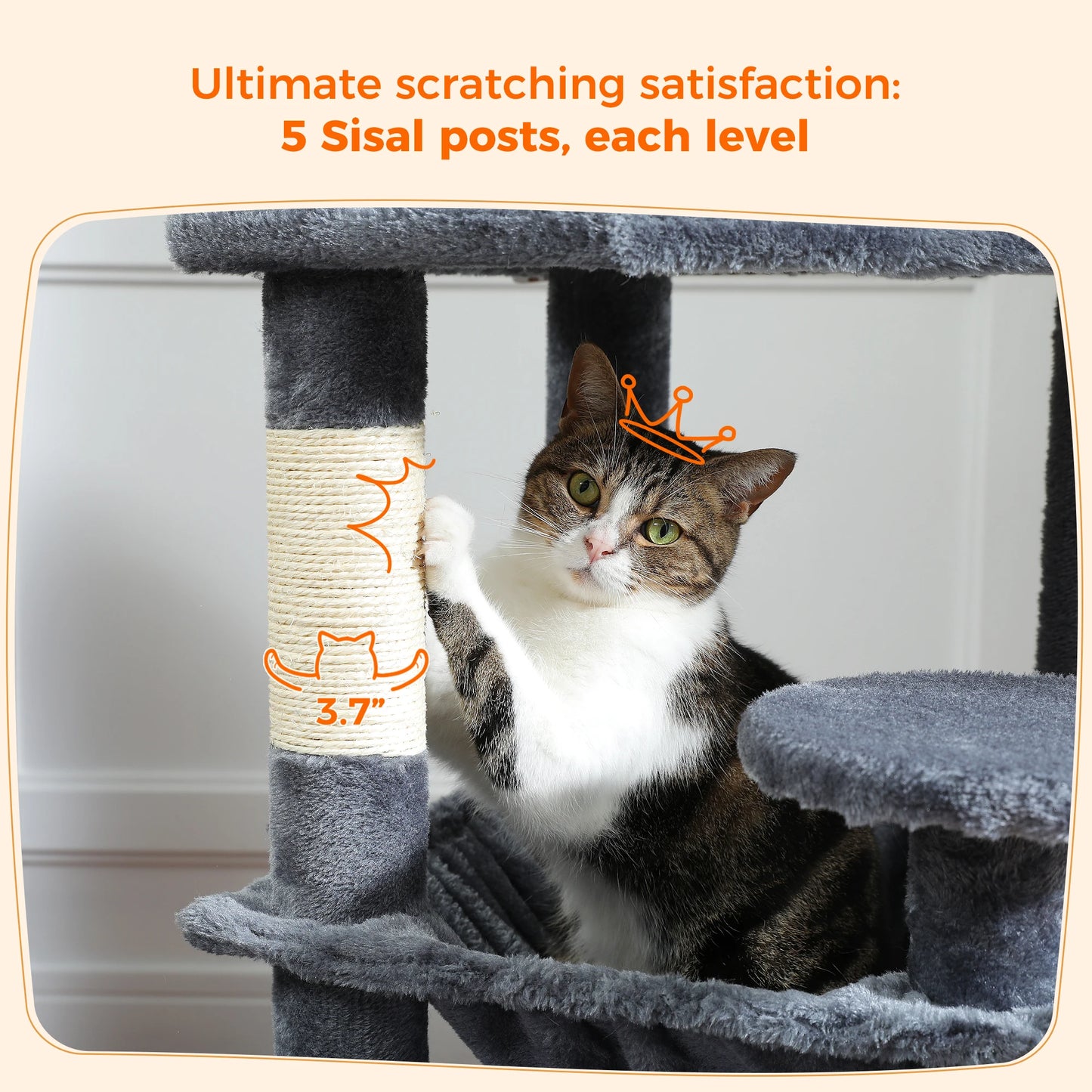 Large Cat Tree and Tower for Indoor Cats furvana tm With Sisal-Covered Scratching Posts Spacious Hammock Padded Perches and Condos Cat Toys