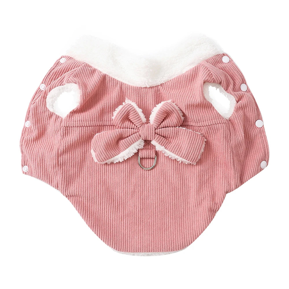 Winter Pet Clothes Cozy furvana tm Thicken Fleece Solid Kitten Sweater For Small Cats Dogs Cute Bow Jacket Coat With D-Ring Sphynx Costume
