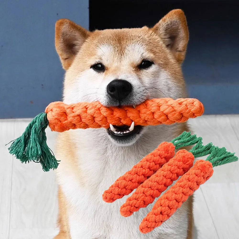 1Pcs Carrot Dog Bite Rope Pet Dog Toys  furvana tm Safe Durable Braided Bite Dog Chew Toys Resistant Puppy Molar Cleaning Teeth Cotton Rope